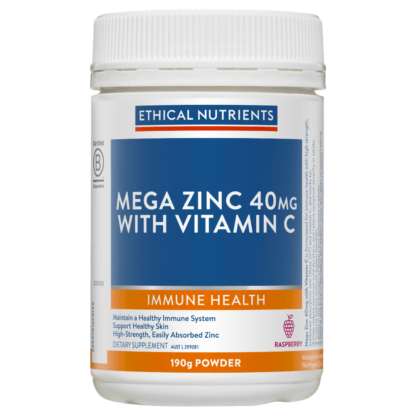 Ethical Nutrients Mega Zinc with Vitamin C 190g Powder - Raspberry