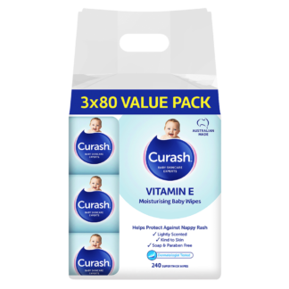 Curash Baby Wipes Moisturising Vitamin E 3 x 80 Value Packs