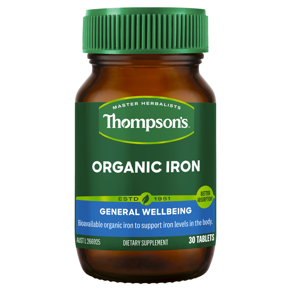 Thompson's Organic Iron 30 Tablets 24mg Bioavailable Amino Acid Chelate Vegan