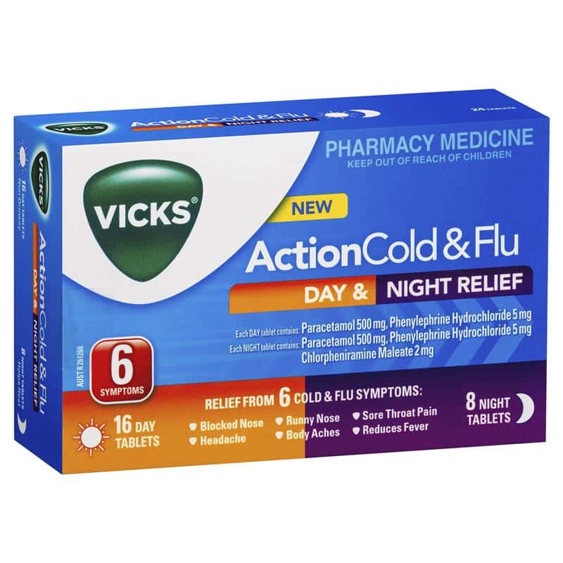 Vicks Action Cold & Flu Day & Night Relief 24 Tablets – Discount Chemist