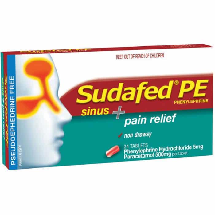 Sudafed PE Sinus + Pain Relief 24 Tablets – Discount Chemist