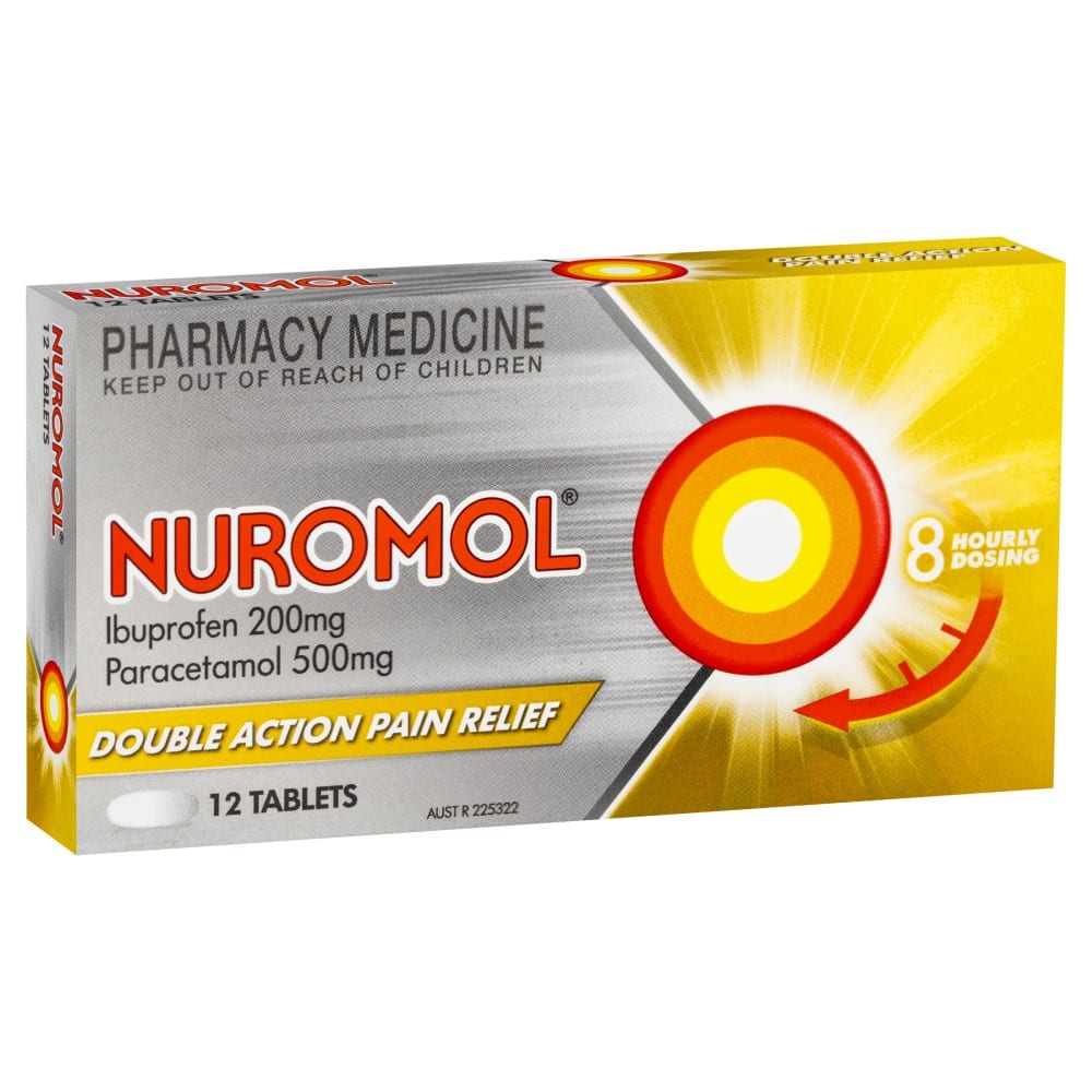 Nuromol 12 Tablets Dual Action Pain Relief Ibuprofen 200mg Paracetamol 500mg