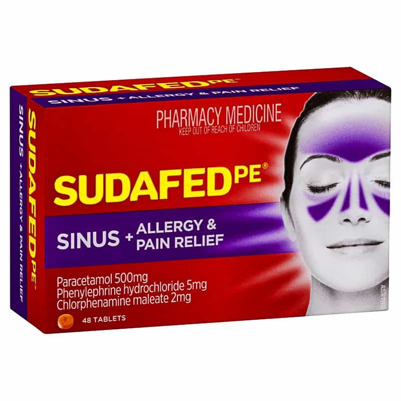 Sudafed PE Sinus + Allergy & Pain Relief 48 Tablets Blocked Runny Nose Headache