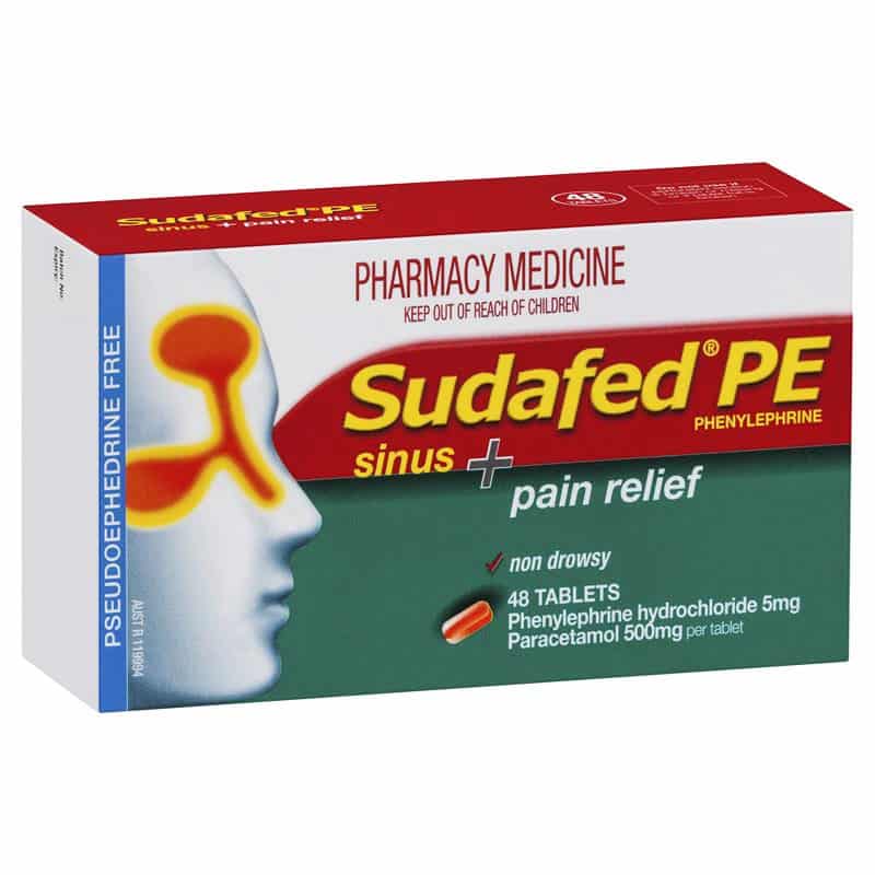 Sudafed PE Sinus + Pain Relief 48 Tablets – Discount Chemist