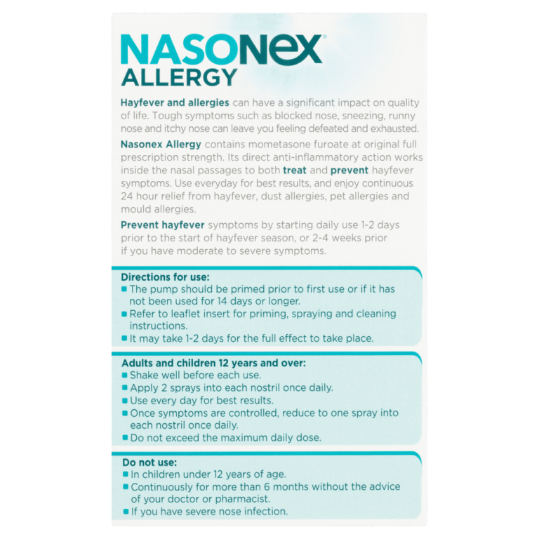 Nasonex Allergy Non-Drowsy 24 Hour Nasal Spray Twin Pack 2 x 140 Sprays