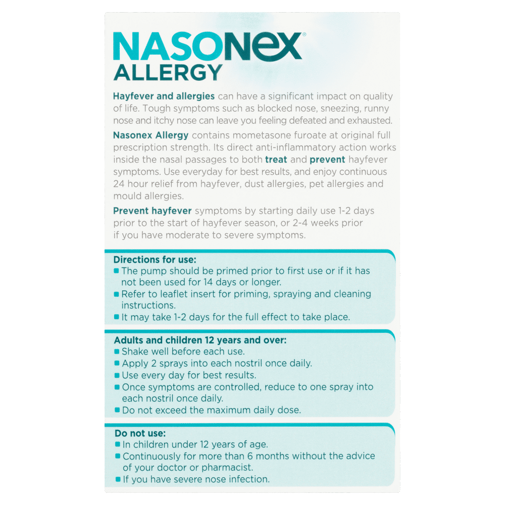 Nasonex Allergy NonDrowsy 24 Hour Nasal Spray Twin Pack 2 x 140 Sprays