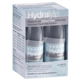 Hydralyte Electrolyte Solution 4 x 250mL Oral Liquid – Lemonade (Colour Free)