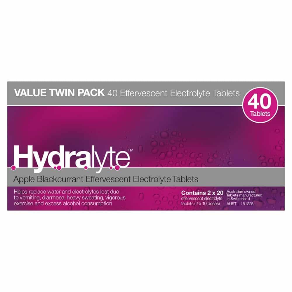 Hydralyte Effervescent Electrolyte 40 Tablets - Apple Blackcurrant Flavour
