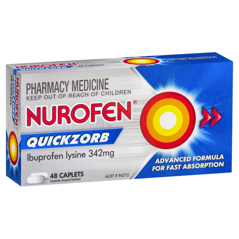 Nurofen Quickzorb 48 Caplets Fast Absorption Pain Relief Ibuprofen Lysine 342mg