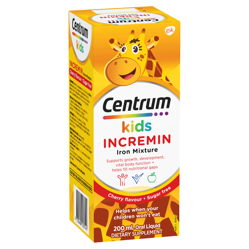 Centrum Kids Incremin Iron Mixture 200mL Oral Liquid - Cherry Flavour Sugar Free