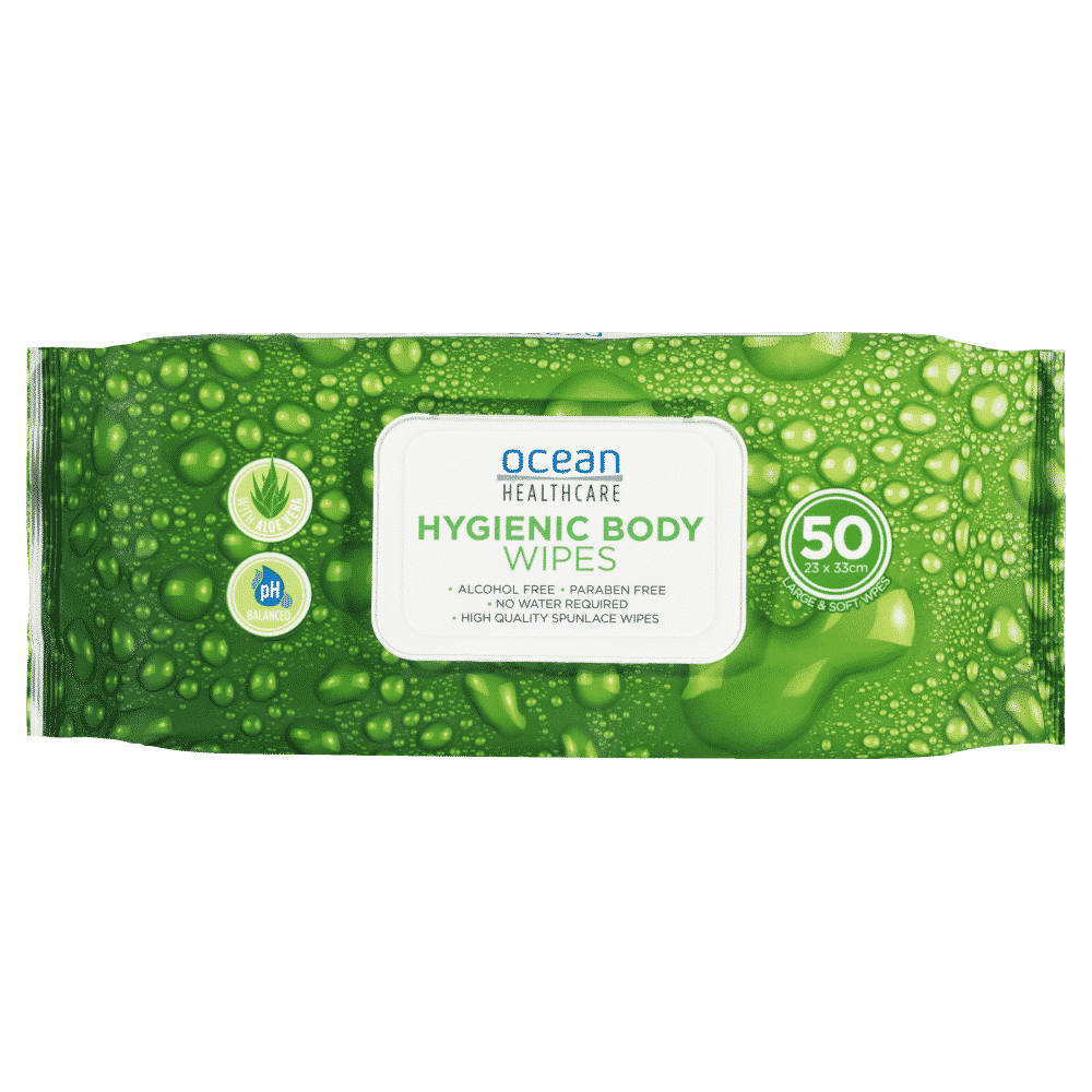 Ocean Healthcare Hygienic Body Wipes 50 Pack with Aloe Vera Alcohol Paraben Free