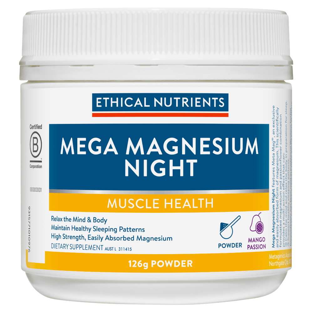 Ethical Nutrients Mega Magnesium Night 126g Powder - Mango Passion Vegan