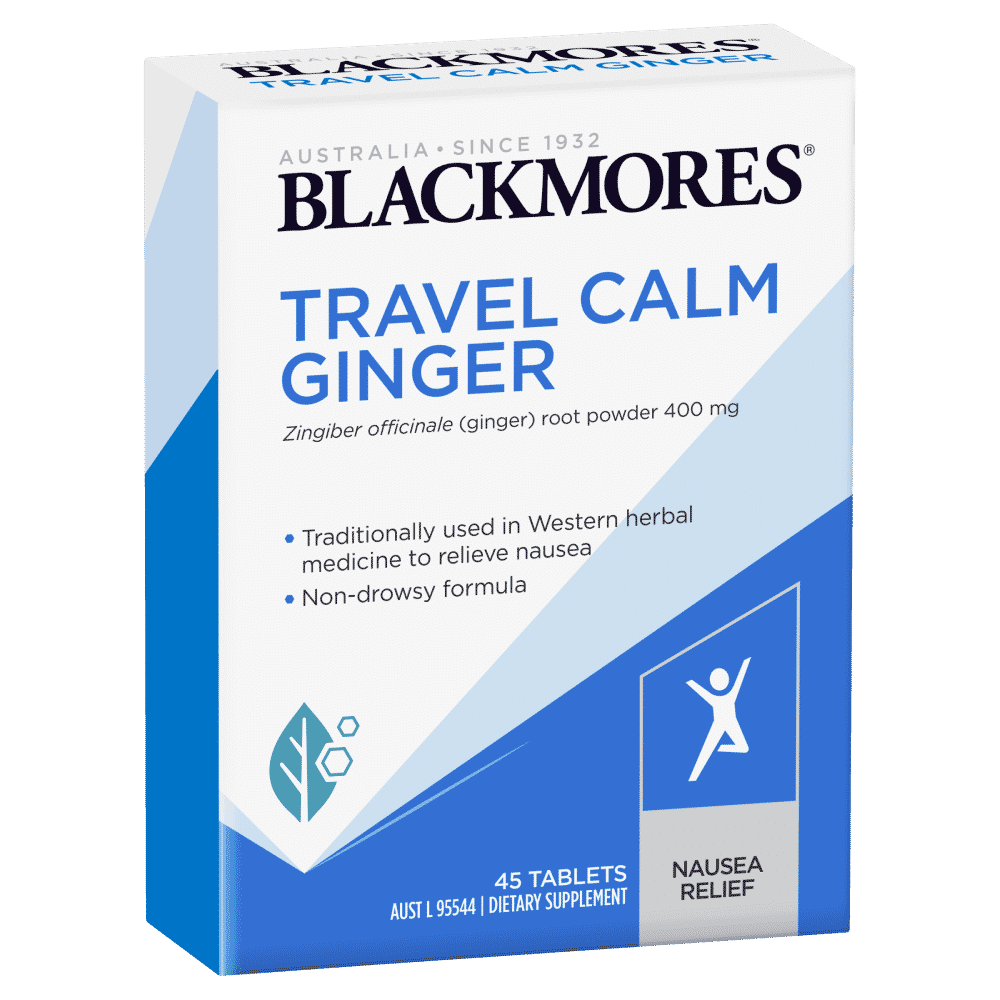 Blackmores Travel Calm Ginger 45 Tablets Relieves Nausea Motion Sickness