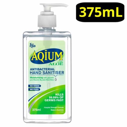 Aqium Anti-bacterial Hand Sanitiser with Aloe 375mL Pump