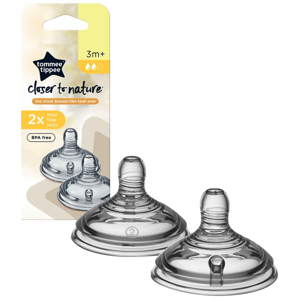Tommee Tippee Closer to Nature Medium Flow Teats 2 Pack Smooth Transition 3m+