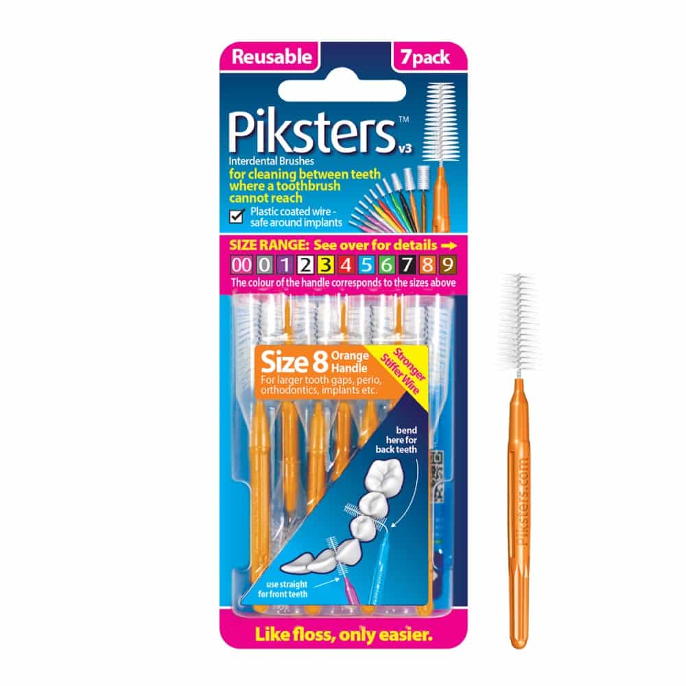 Piksters Interdental Brushes v3 7 Pack - Size 8 (Orange)