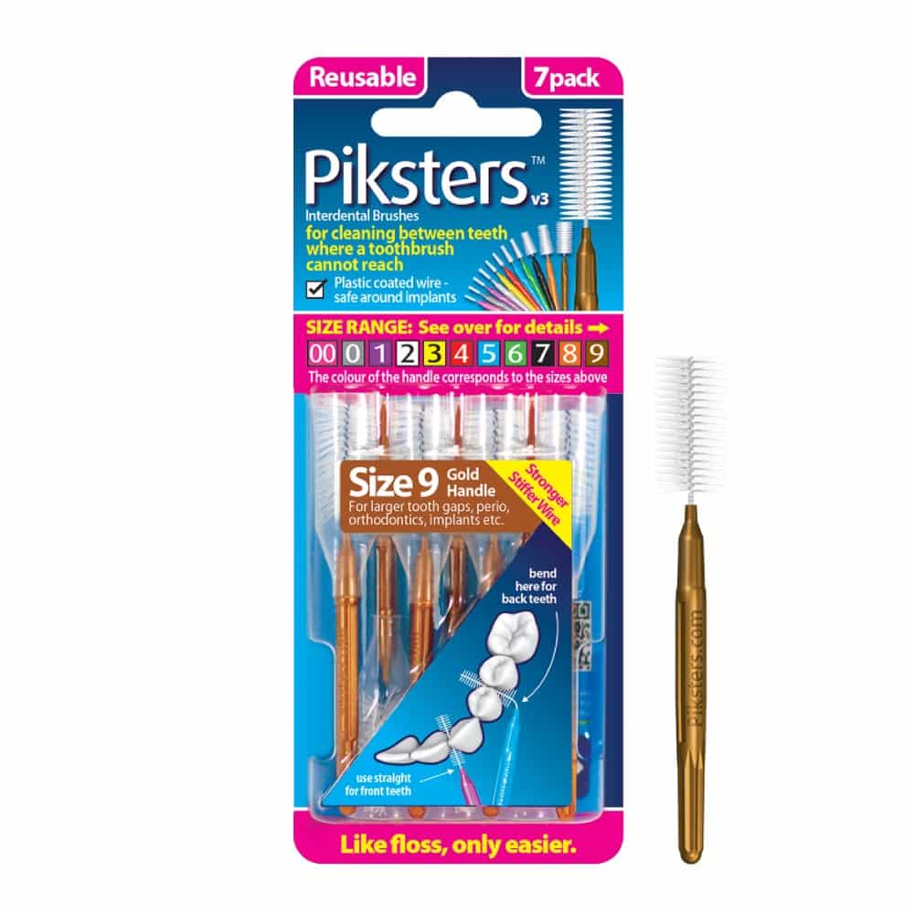 Piksters Interdental Brushes v3 7 Pack - Size 9 (Gold)