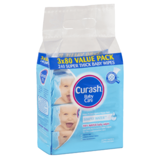 Curash Baby Wipes Simply Water 3 x 80 Value Packs
