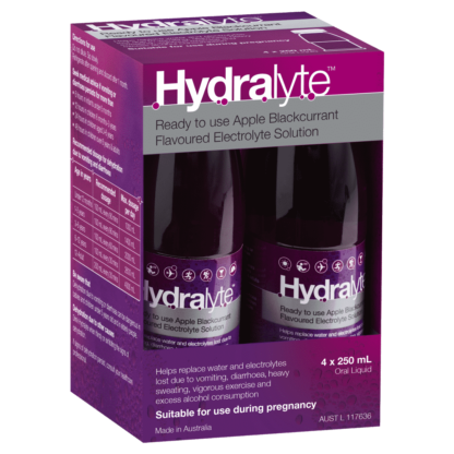 Hydralyte Electrolyte Solution 4 x 250mL Oral Liquid – Apple Blackcurrant