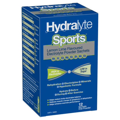 Hydralyte Sports Lemon Lime Flavoured Electrolyte Powder 12pk