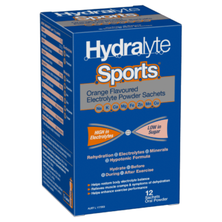 Hydralyte Sports Orange Flavoured Electrolyte Powder 12pk