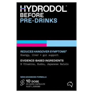 Hydrodol Before 10 Doses (20 Caps) Hangovers Tiredness Fatigue Relief BioRevive