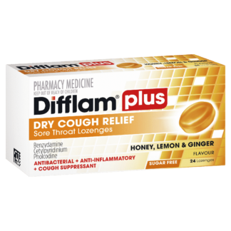 Difflam PLUS Dry Cough Relief 24 Lozenges - Honey, Lemon & Ginger