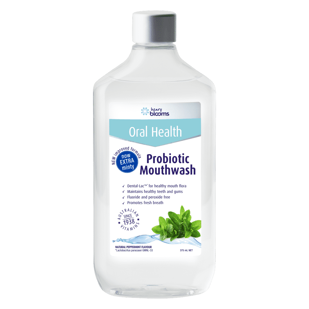 Henry Blooms Probiotic Mouthwash 375mL - Peppermint Flavour Alcohol Free Vegan