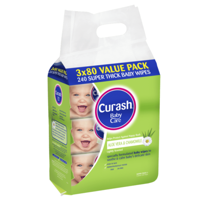 Curash Baby Wipes Aloe Vera & Chamomile 3 x 80 Value Packs