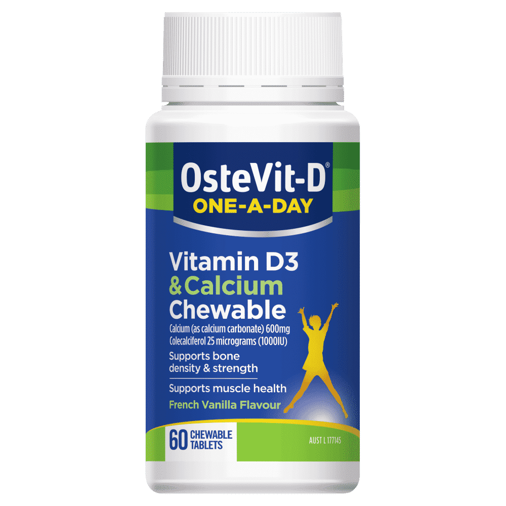 OsteVit-D Vitamin D3 & Calcium 60 Chewable Tablets One-A-Day Halal OstevitD