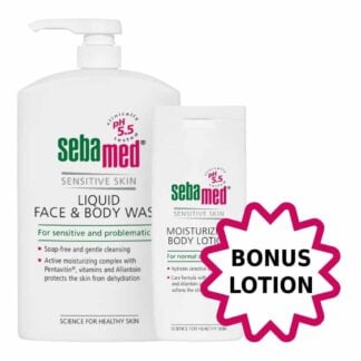 Sebamed Liquid Face & Body Wash 1 Litre + BONUS Moisturising Body Lotion 200mL
