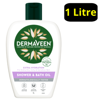 DermaVeen Extra Hydration Shower & Bath Oil 1 Litre Pump