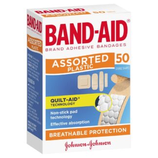 Band Aid Assorted Plastic Sterile Shapes 50 Pack