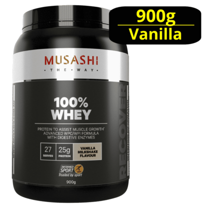 MUSASHI 100% Whey 900g Protein Powder - Vanilla Milkshake