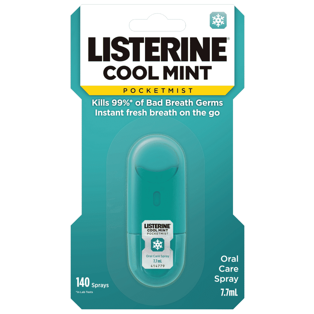 Listerine PocketMist Cool Mint Oral Care Spray 7.7mL Bad Breath Germs