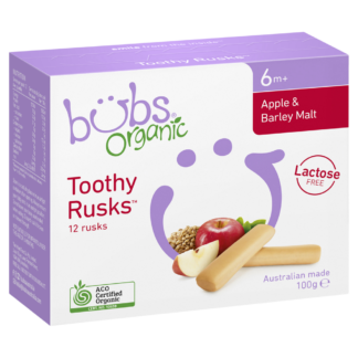 Bubs Organic Toothy Rusks 100g 12 Pack - Apple & Barley Malt