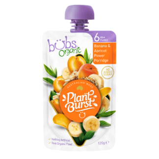 Bubs Organic Plant Burst 120g - Banana & Apricot Power Porridge Flavour