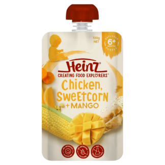 Heinz Food Pouch 120g - Chicken, Sweetcorn + Mango Flavour