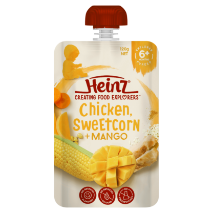 Heinz Food Pouch 120g - Chicken, Sweetcorn + Mango Flavour