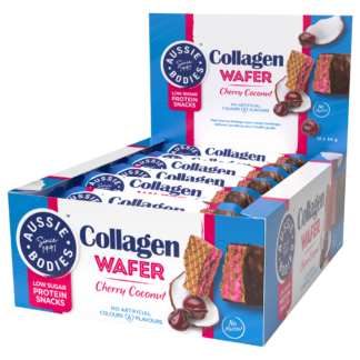 Aussie Bodies Collagen Wafer 12 x 34g Bars - Cherry Coconut Flavour