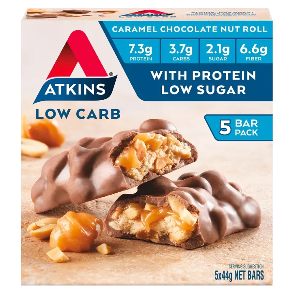 [BB 06/2024] Atkins Low Carb Caramel Chocolate Nut Roll 5 x 44g Bars P7.3G C3.7