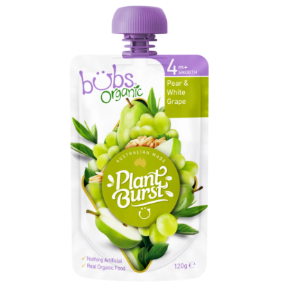 Bubs Organic Plant Burst 120g - Pear & White Grape Flavour