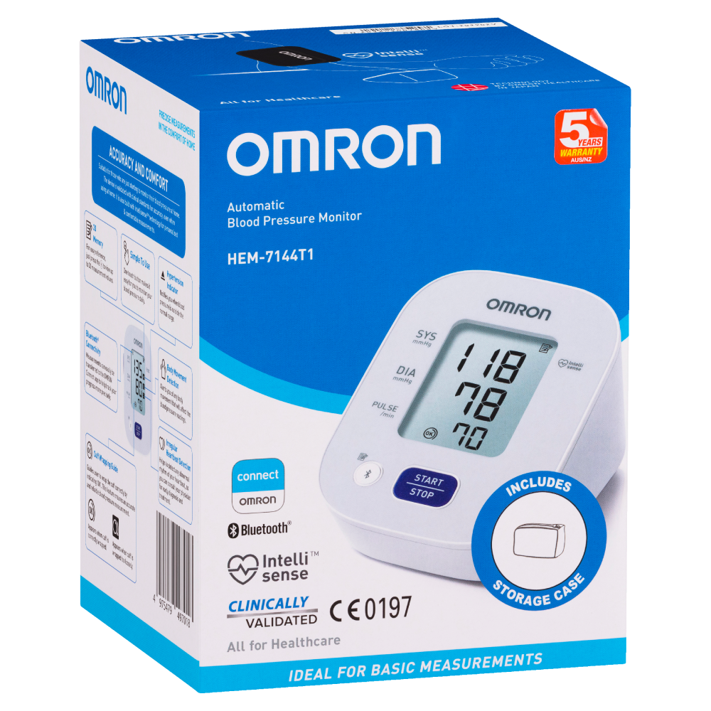 Omron HEM-7144T1 Automatic Blood Pressure Monitor Bluetooth 5yrs AUS/NZ Warranty