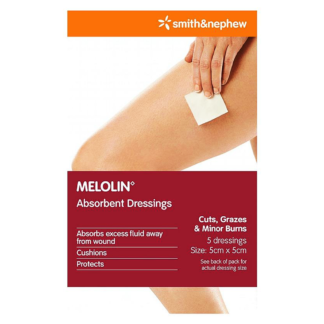 MELOLIN Absorbent Dressings 5 Pack (5cm x 5cm)