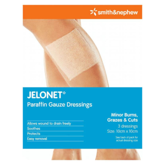 JELONET Paraffin Gauze Dressings 3 Pack (10cm x 10cm)