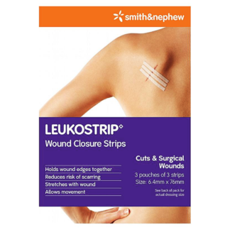 LEUKOSTRIP Wound Closure Strips 3 x 3 Pack (6.4mm x 76mm)