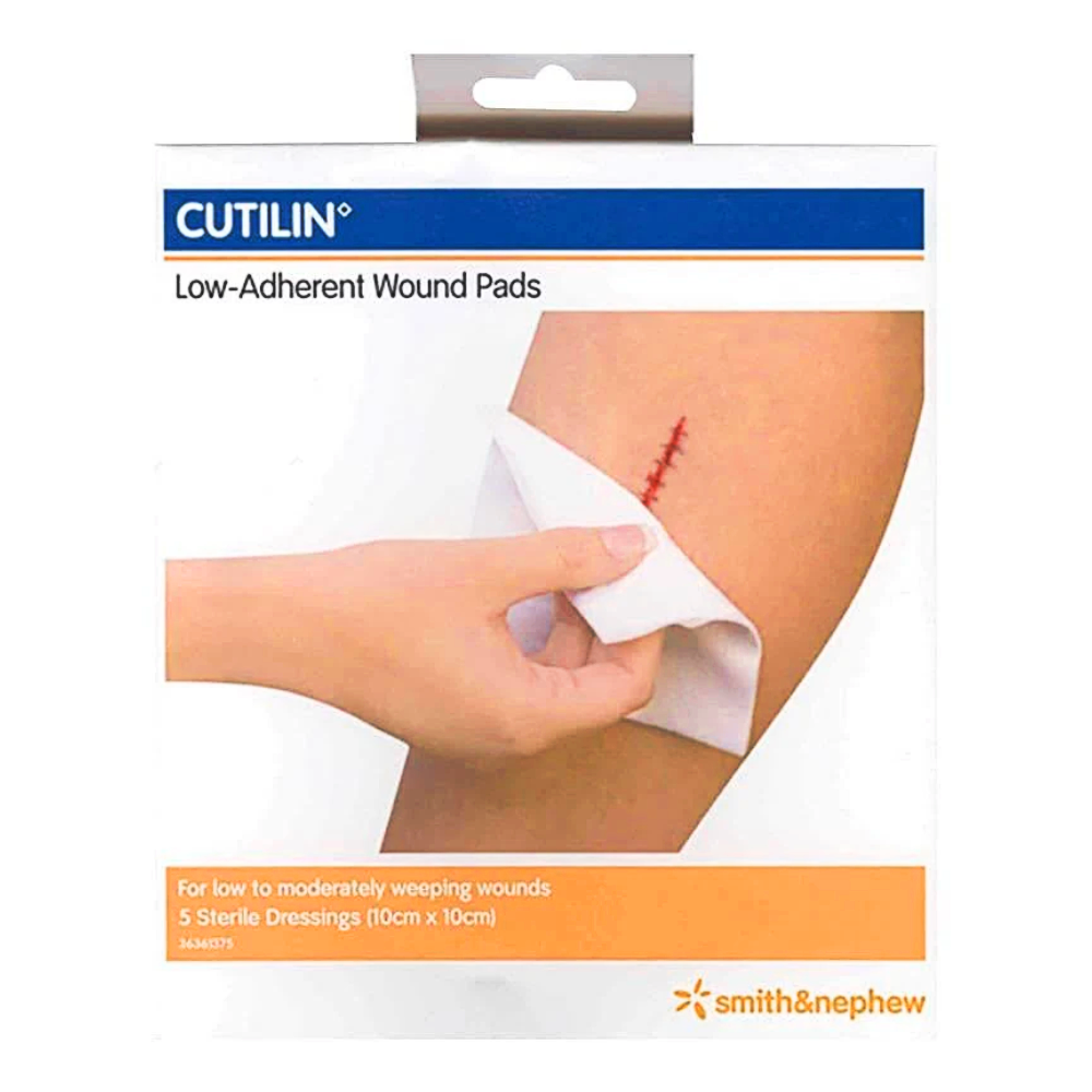 CUTILIN Low-Adherent Wound Pads 5 Pack (10cm x 10cm) Sterile Weeping Wounds