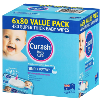 Curash Baby Wipes Simply Water 6 x 80 Value Packs