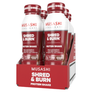 MUSASHI Shred and Burn 6 x 375mL Protein Shakes Chocolate
