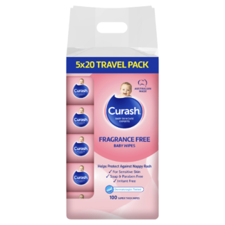 Curash Baby Wipes Fragrance Free 5 x 20 Value Packs